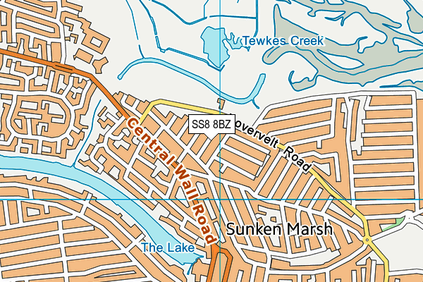 SS8 8BZ map - OS VectorMap District (Ordnance Survey)