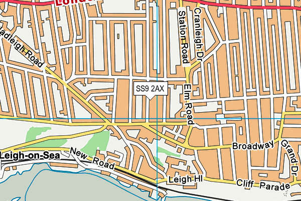 SS9 2AX map - OS VectorMap District (Ordnance Survey)