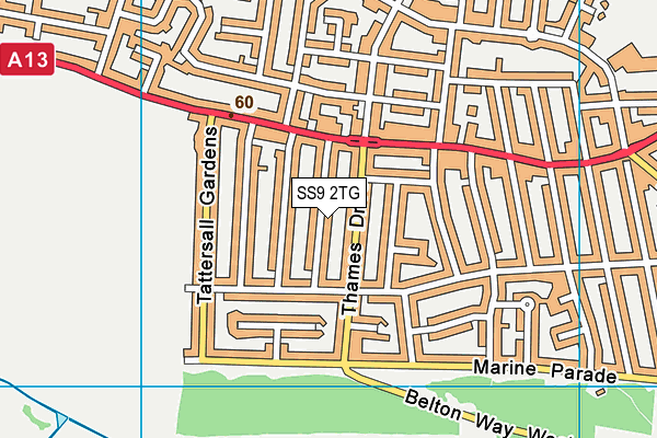 SS9 2TG map - OS VectorMap District (Ordnance Survey)