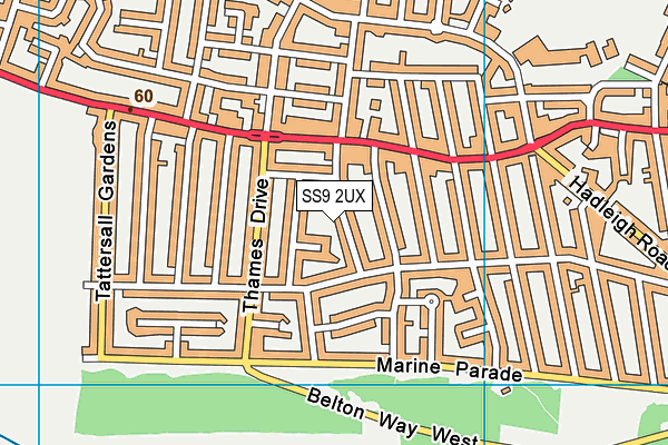 SS9 2UX map - OS VectorMap District (Ordnance Survey)