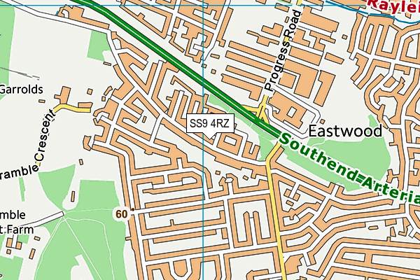 SS9 4RZ map - OS VectorMap District (Ordnance Survey)