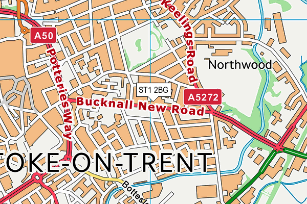 ST1 2BG map - OS VectorMap District (Ordnance Survey)