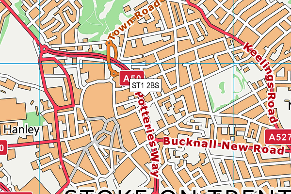 ST1 2BS map - OS VectorMap District (Ordnance Survey)