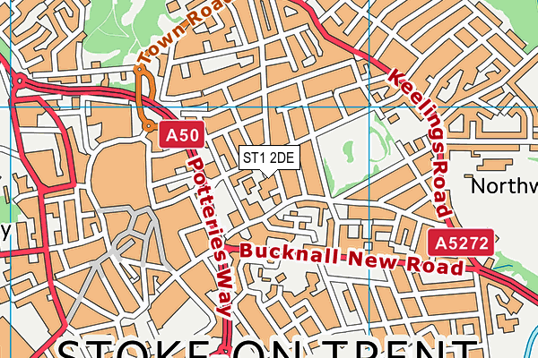 ST1 2DE map - OS VectorMap District (Ordnance Survey)