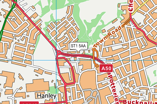 ST1 5AA map - OS VectorMap District (Ordnance Survey)