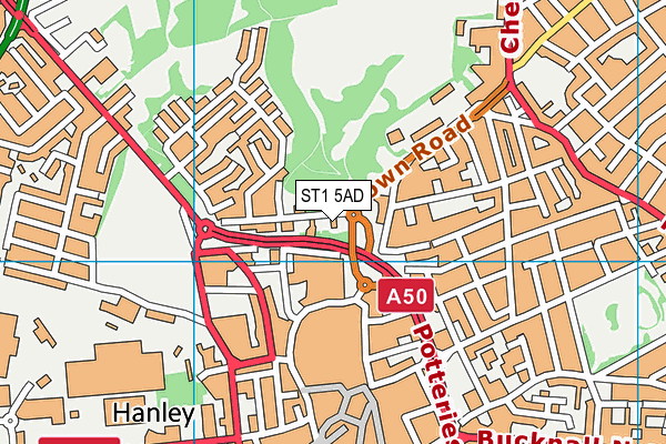 ST1 5AD map - OS VectorMap District (Ordnance Survey)