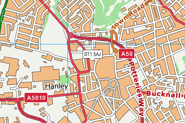 ST1 5AJ map - OS VectorMap District (Ordnance Survey)