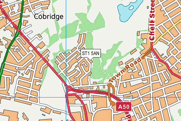 ST1 5AN map - OS VectorMap District (Ordnance Survey)