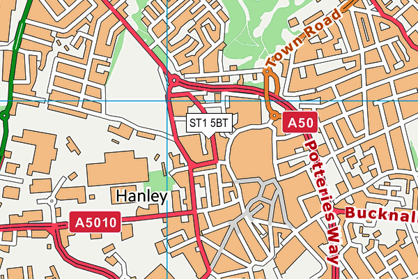 ST1 5BT map - OS VectorMap District (Ordnance Survey)