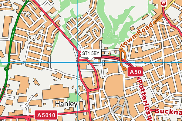 ST1 5BY map - OS VectorMap District (Ordnance Survey)