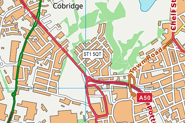 ST1 5QT map - OS VectorMap District (Ordnance Survey)