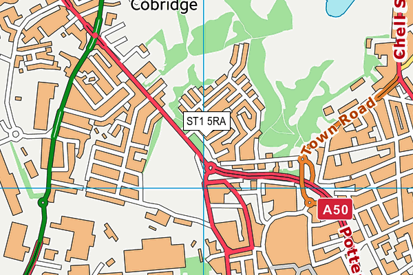 ST1 5RA map - OS VectorMap District (Ordnance Survey)