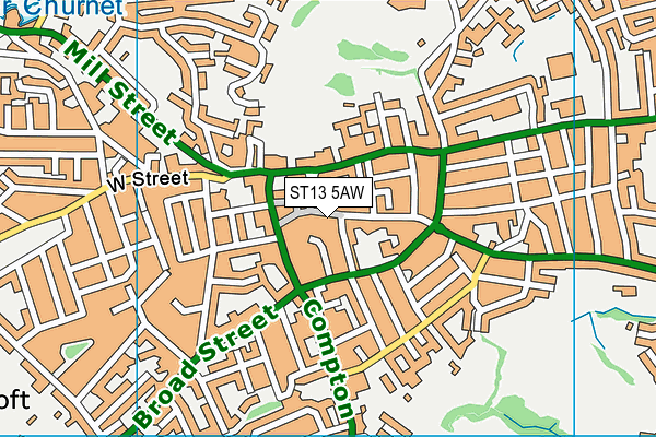 ST13 5AW map - OS VectorMap District (Ordnance Survey)