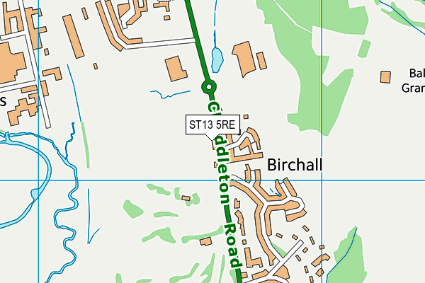 Birchall Playing Fields map (ST13 5RE) - OS VectorMap District (Ordnance Survey)