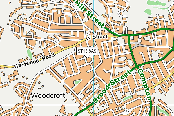 ST13 8AS map - OS VectorMap District (Ordnance Survey)