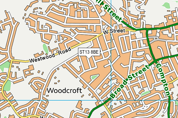 ST13 8BE map - OS VectorMap District (Ordnance Survey)