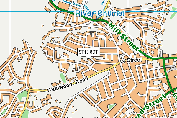 ST13 8DT map - OS VectorMap District (Ordnance Survey)