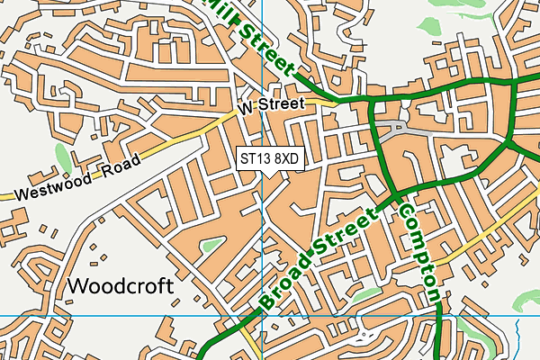 ST13 8XD map - OS VectorMap District (Ordnance Survey)