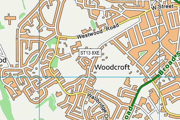 ST13 8XE map - OS VectorMap District (Ordnance Survey)