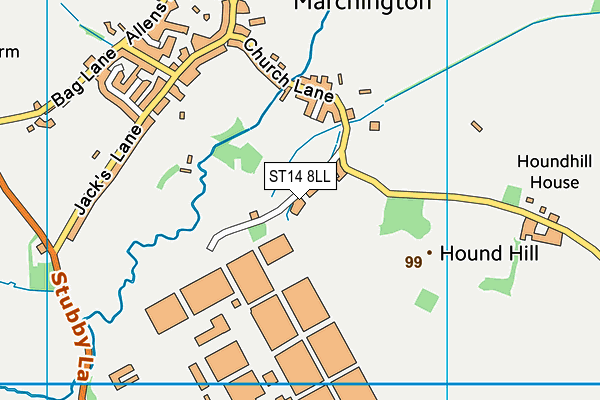 Silver Lane map (ST14 8LL) - OS VectorMap District (Ordnance Survey)