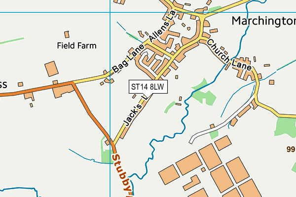 Uttoxeter Cricket Club map (ST14 8LW) - OS VectorMap District (Ordnance Survey)