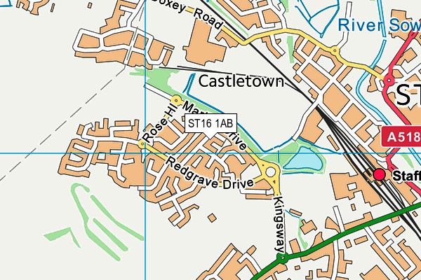 ST16 1AB map - OS VectorMap District (Ordnance Survey)