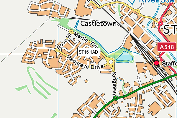 ST16 1AD map - OS VectorMap District (Ordnance Survey)