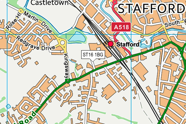 Stafford Rufc (Castlefields) (Closed) map (ST16 1BG) - OS VectorMap District (Ordnance Survey)
