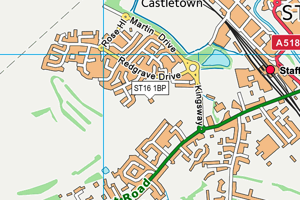 The Castle Golf & Leisure Cic map (ST16 1BP) - OS VectorMap District (Ordnance Survey)