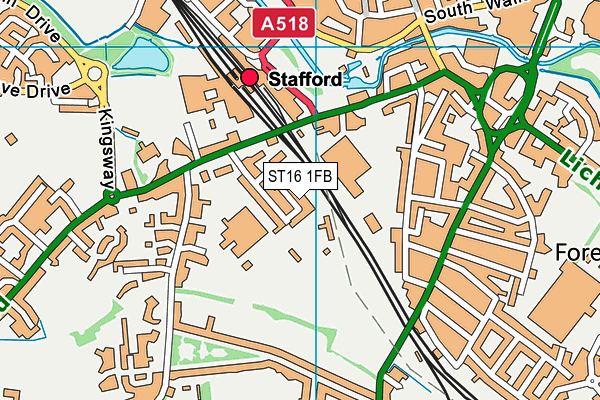 ST16 1FB map - OS VectorMap District (Ordnance Survey)