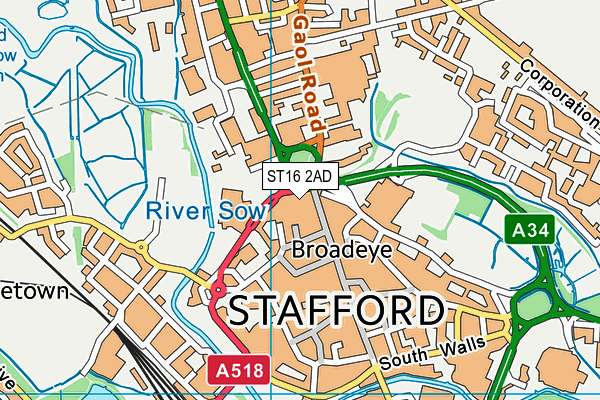 Anytime Fitness (Stafford) (Closed) map (ST16 2AD) - OS VectorMap District (Ordnance Survey)
