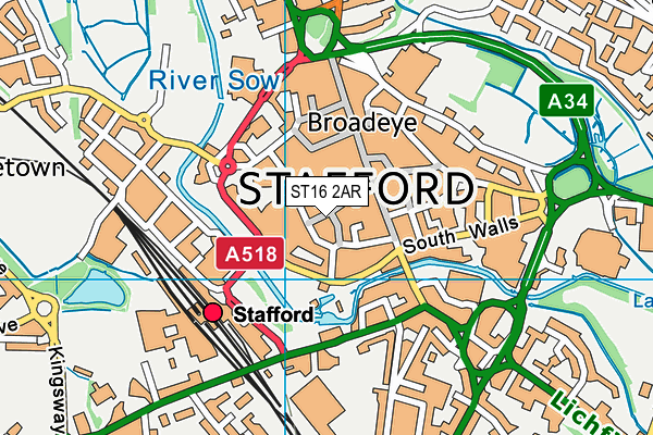 ST16 2AR map - OS VectorMap District (Ordnance Survey)