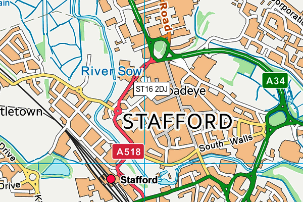 ST16 2DJ map - OS VectorMap District (Ordnance Survey)
