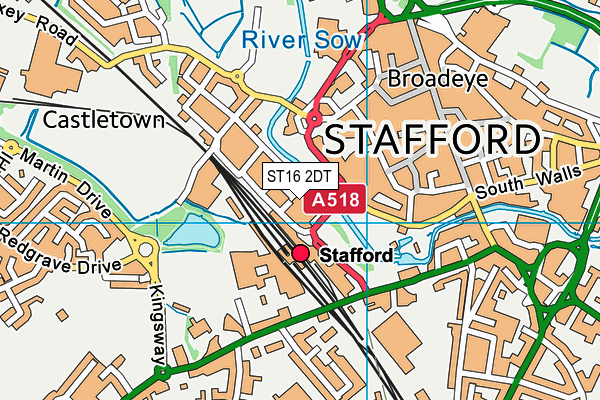 ST16 2DT map - OS VectorMap District (Ordnance Survey)