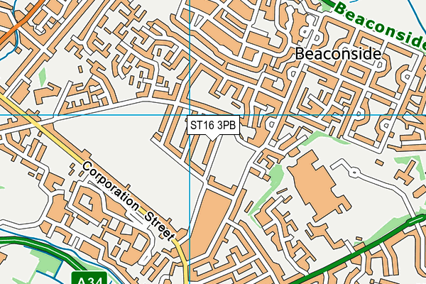 ST16 3PB map - OS VectorMap District (Ordnance Survey)