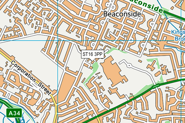 ST16 3PP map - OS VectorMap District (Ordnance Survey)
