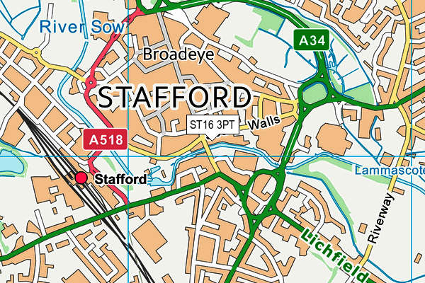 ST16 3PT map - OS VectorMap District (Ordnance Survey)
