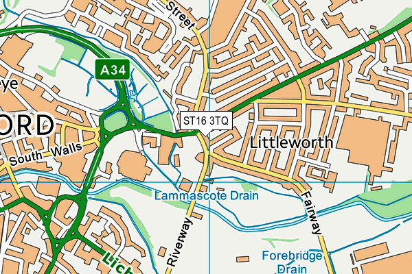 ST16 3TQ map - OS VectorMap District (Ordnance Survey)