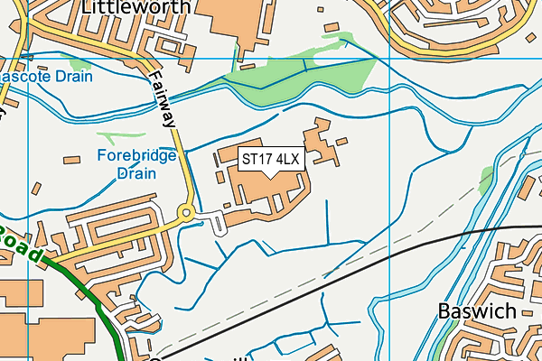 St Leonards Works (Sport & Social Club) (Closed) map (ST17 4LX) - OS VectorMap District (Ordnance Survey)