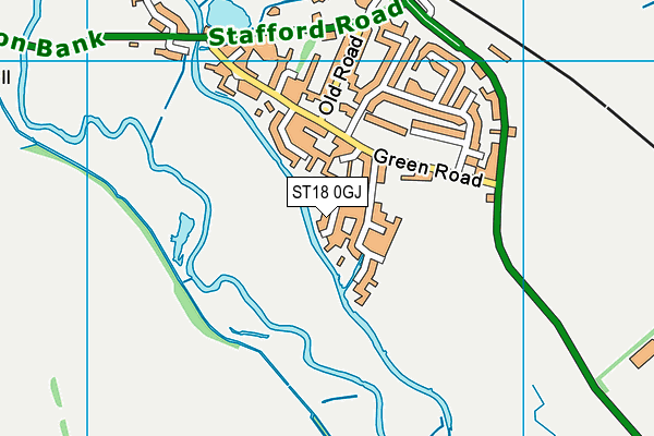 ST18 0GJ map - OS VectorMap District (Ordnance Survey)