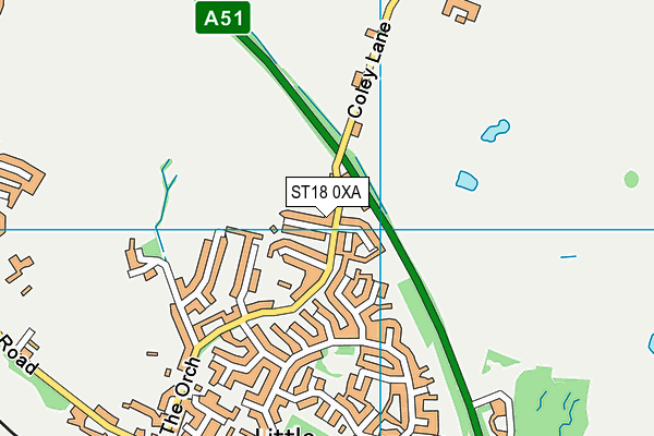 ST18 0XA map - OS VectorMap District (Ordnance Survey)
