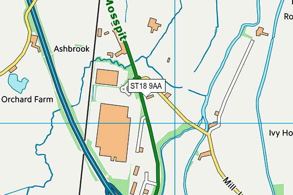 ST18 9AA map - OS VectorMap District (Ordnance Survey)