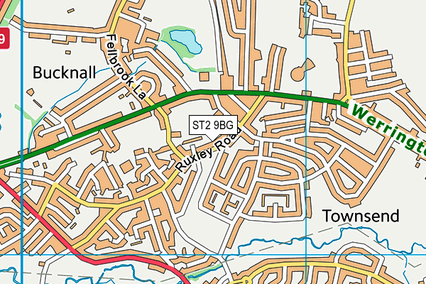 ST2 9BG map - OS VectorMap District (Ordnance Survey)