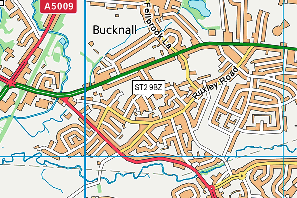 ST2 9BZ map - OS VectorMap District (Ordnance Survey)