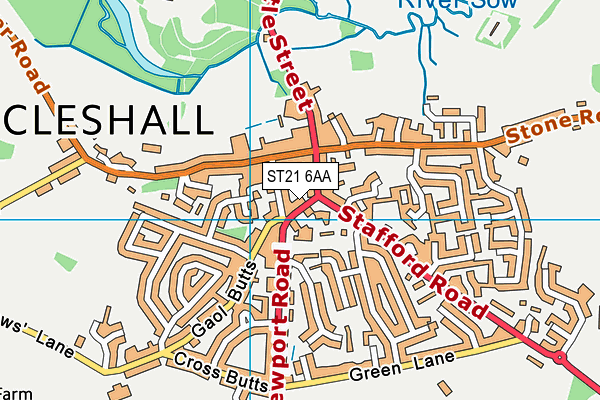 ST21 6AA map - OS VectorMap District (Ordnance Survey)