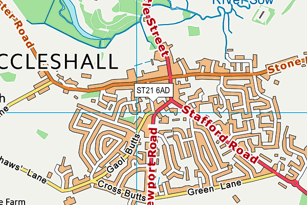 ST21 6AD map - OS VectorMap District (Ordnance Survey)