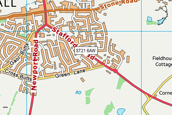 ST21 6AW map - OS VectorMap District (Ordnance Survey)