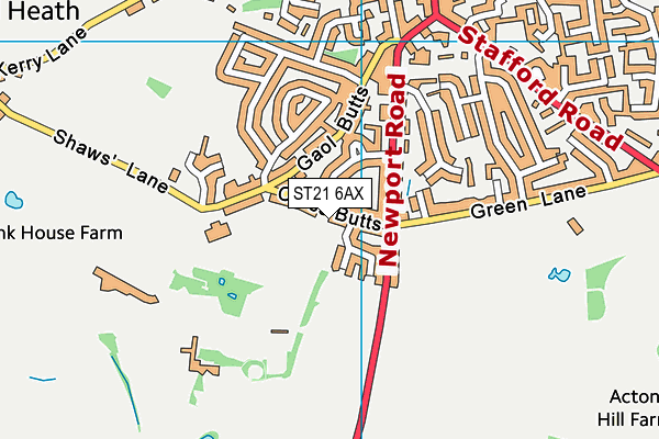 ST21 6AX map - OS VectorMap District (Ordnance Survey)