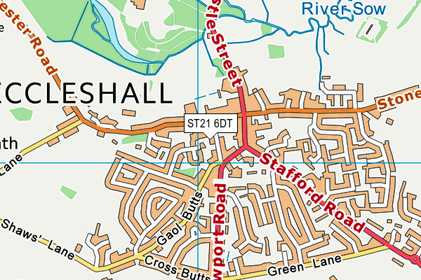 ST21 6DT map - OS VectorMap District (Ordnance Survey)