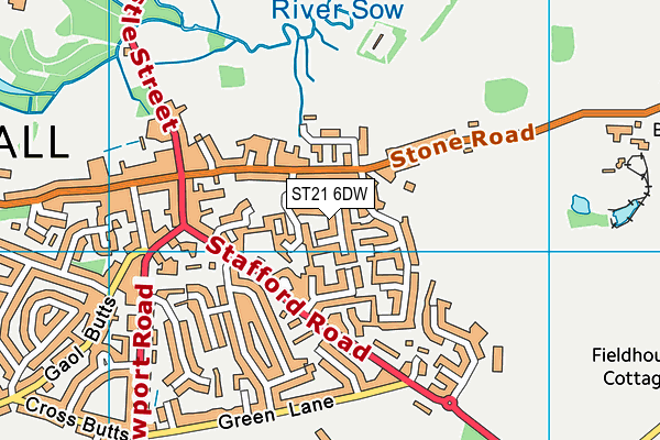 ST21 6DW map - OS VectorMap District (Ordnance Survey)